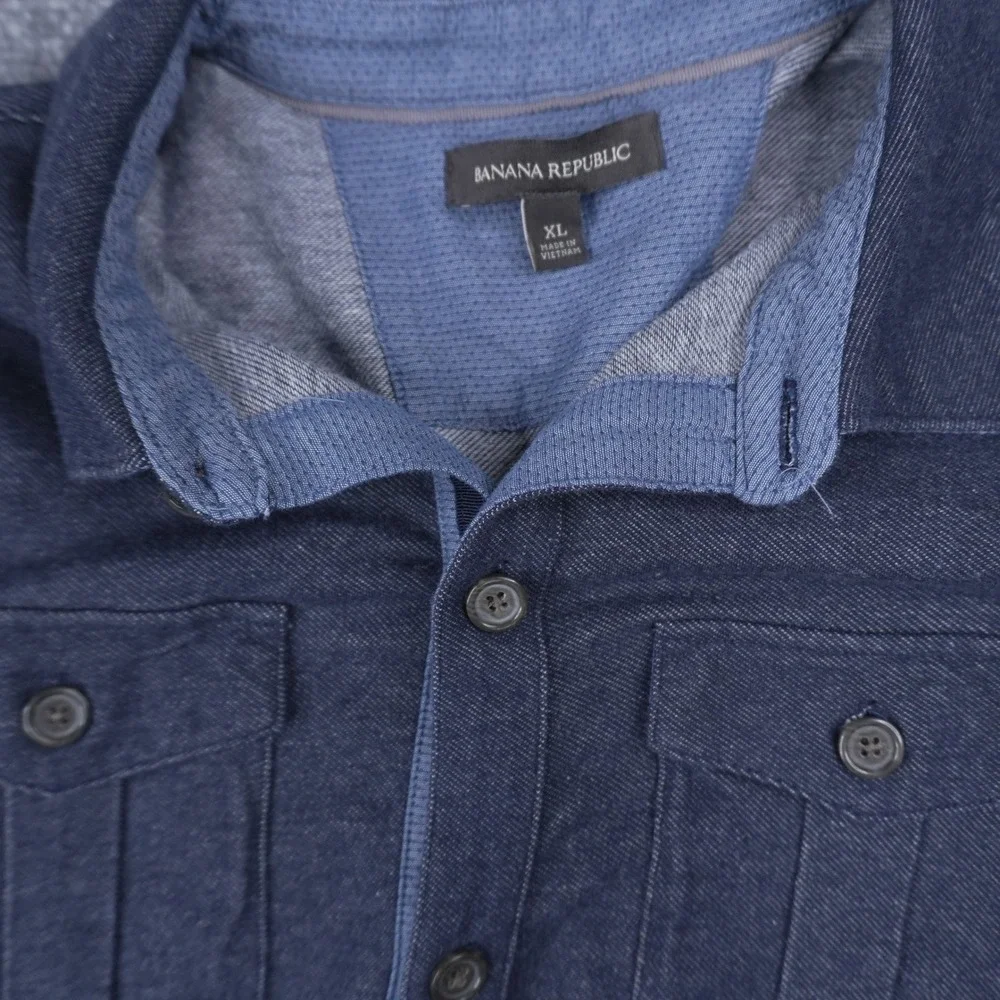 Banana Republic Button Down Shirt Men XL Blue Long Sleeve Stretch Utility Pocket
